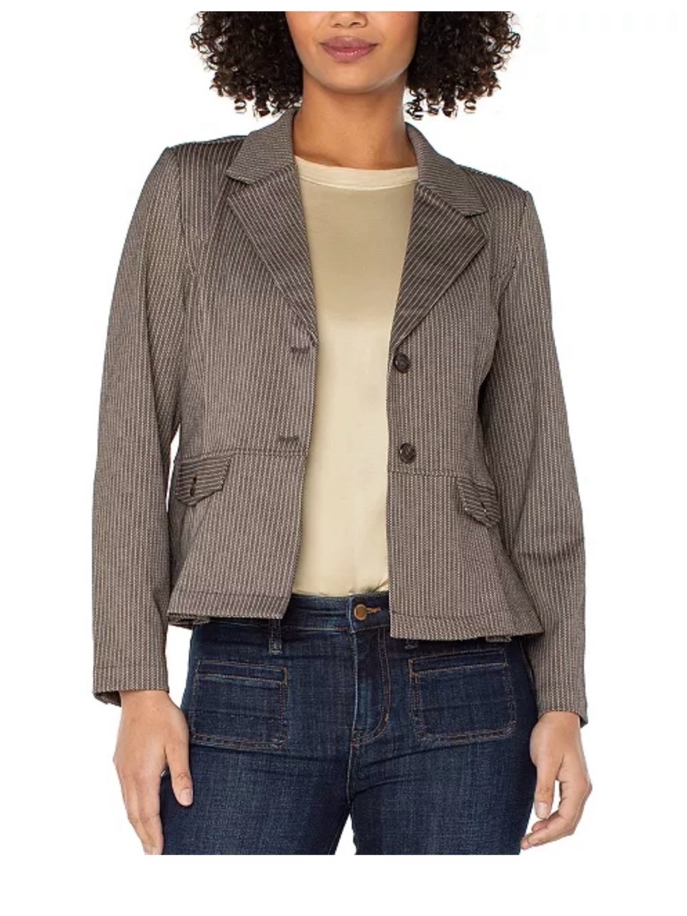 Liverpool Los Angeles Women’s Camel Sand Stripe Peplum Blazer Jacket